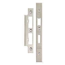 Forend Strike & Fixing Pack To Suit Din Euro Sash/Bathroom Lock-Satin Stainless Steel-Square Forend - Satin Stainless Steel