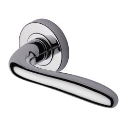 Heritage Brass Door Handle Lever Latch on Round Rose Columbus Design Polished Chrome finish