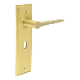 Knightbridge Door Handle Lock Backplate Satin Brass - By Frelan Hardware - BUR20KIT243