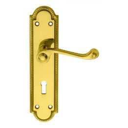 Georgian Lever On Shaped Lock Backplate - Polished Brass