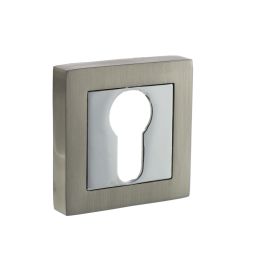 STATUS Euro Escutcheons on S4 Square Rose - Satin Nickel/Polished Chrome