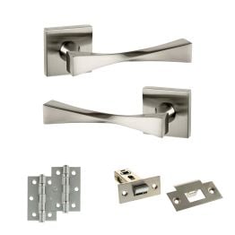 Senza Pari Guido Door Handle Pack (Latch Set - 2.5" Latch, 3" Hinges x2) - Satin Nickel