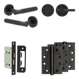Complete Venice Door Handle Pack - Bathroom - Black - By Frelan Hardware - JE-F5A2-MB