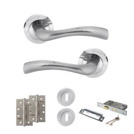 STATUS Texas Door Handle Pack (3 Lever Lock Set - 2.5" CE Sashlock, 4" Slim Knuckle Hinges x2) - Satin Chrome