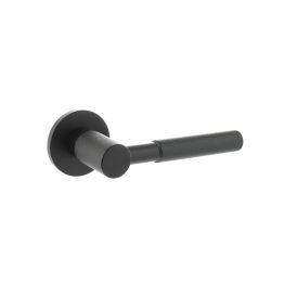 Millhouse Brass Mason Knurled Lever Door Handle on 5mm Slimline Round Rose - Matt Black