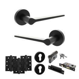 Senza Pari Laviano Door Handle Pack (Euro Lock Set - 2.5" CE Sashlock, 4" Fire Rated Hinges x3) - Matt Black