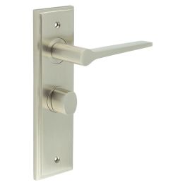 Knightsbridge Door Handle Bathroom Backplate Satin Nickel & Turn & Release - By Frelan Hardware - BUR-20SN-453SN-81SN