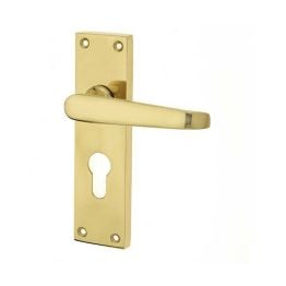 Victorian Straight Door Handles on Euro Profile Lockplate Polished Brass - By Frelan Hardware - JV30EPB