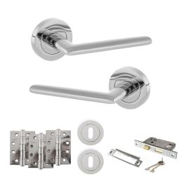 STATUS Alabama Door Handle Pack (3 Lever Lock Set - 3" CE Sashlock, 4" Fire Rated Hinges x3) - Polished Chrome