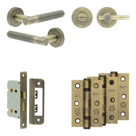 Complete Venice Door Handle Pack - Bathroom - Antique Brass - By Frelan Hardware - JE-F5B2-AB