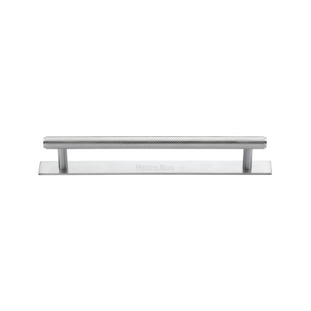 Heritage Brass Cabinet Pull Knurled Design with Plate 128mm CTC Satin Chrome Finish