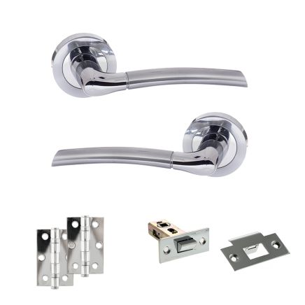 Eco Swell Door Handle Pack (Latch Set - 2.5" Latch, 3" Hinges x2) - Satin Chrome/Polished Chrome