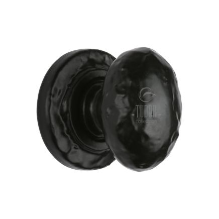 The Tudor Cabinet Knob Rustic Oval Design 38mm Black Iron