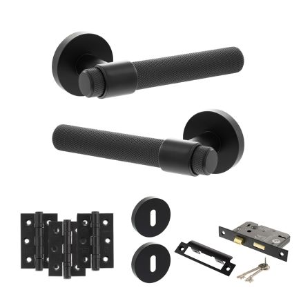 Senza Pari Andretta Door Handle Pack (3 Lever Lock Set - 2.5" CE Sashlock, 3" Fire Rated Hinges x3) - Matt Black