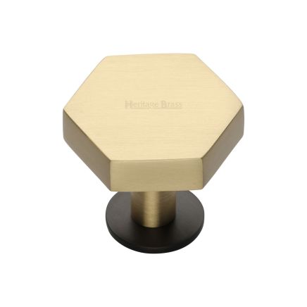Heritage Brass Cabinet Knob Hexagon Design with Rose 32mm Matt Bronze/Satin Brass finish
