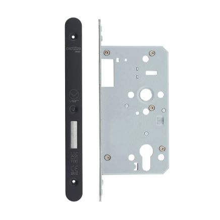 Zoo Hardware Din Euro Deadlock- Backset 60mm - 2 Pc Forend - Radius - PVDBLK - Single Throw - Black