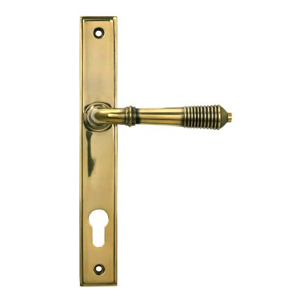 Aged Brass Reeded Slimline Lever Espag. Lock Set