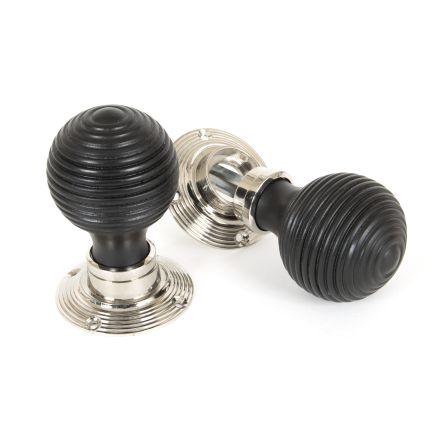 Ebony and Polished Nickel Beehive Mortice/Rim Knob Set