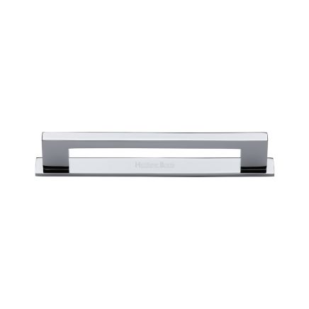 Heritage Brass Cabinet Pull Metro Design with Plate 96mm CTC Polished Chrome Finish