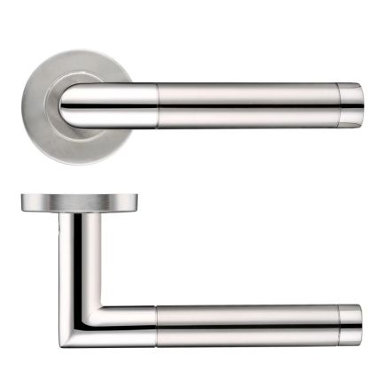 Zoo Hardware 19mm Mitred Dual Finish Lever - Push On Rose - 52mm Dia - Grade 201 - Stainless Steel