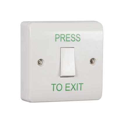 Zoo Hardware Standard Retractable Switch Button c/w White Back Box - "Press to Exit"