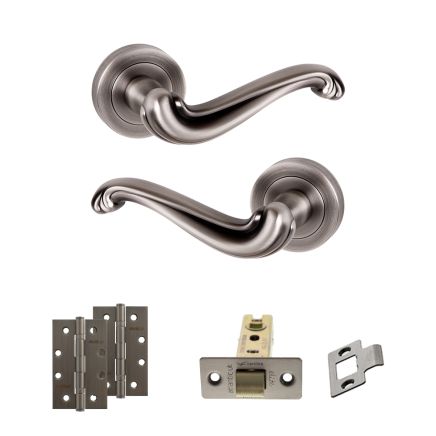 Old English Colchester Door Handle Pack (Latch Set - 2.5" CE Latch, 4" Slim Knuckle Hinges x2) - Matt Gun Metal