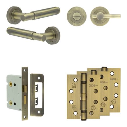 Complete Bloom Door Handle Pack - Bathroom - Antique Brass - By Frelan Hardware - JE-B6A2-AB
