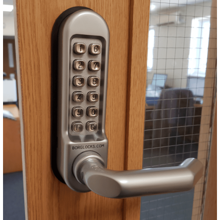 Borg BL5000 SS - 12 Button, Round Bar Lever Handle Keypad & Inside Handle (No Device/With Free Passage), Stainless Steel (SS) Finish