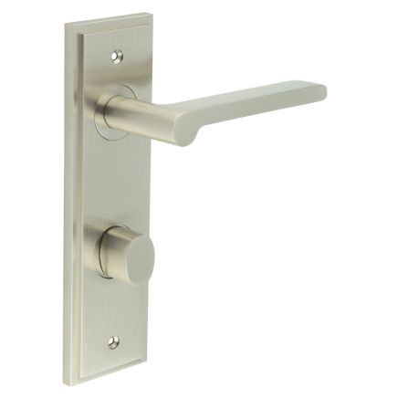 Fitzrovia Door Handle Din Bathroom Backplate Satin Nickel & Turn & Release - By Frelan Hardware - BUR-15SN-456SN-81SN
