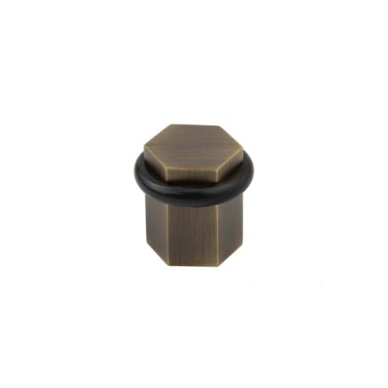 Burlington Hexagonal Floor Mounted Doorstops Antique Brass - By Frelan Hardware - BUR965AB