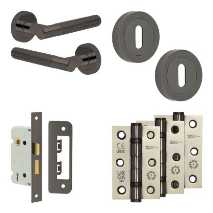 Complete Venice Door Handle Pack - Sashlock - Black Nickel - 65mm / 3-inch Hinges - JE-F7B8-BN