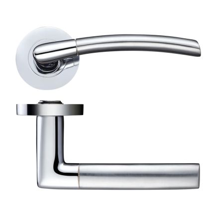 Zoo Hardware Olympus lever on round rose - Satin Chrome / Polished Chrome