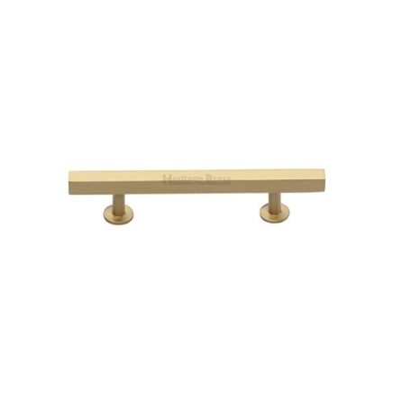 Heritage Brass Cabinet Pull Square Design with Footings 96mm CTC Satin Brass finish