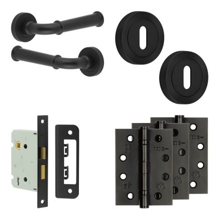 Complete Classic Door Handle Pack - Sashlock - Matt Black - 76mm / 4-inch Hinges - JE-A8A8-MB