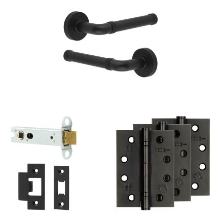 Complete Midtown Door Handle Pack - Heavy Duty Latch - Matt Black - 102mm / 4-inch Hinges - JE-G22A-MB