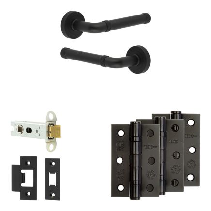 Complete Midtown Door Handle Pack - Heavy Duty Latch - Matt Black - 76mm / 3-inch Hinges - JE-G21B-MB
