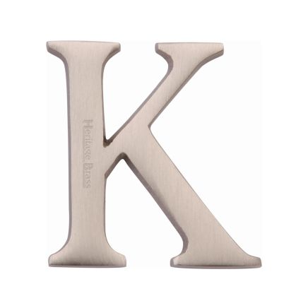 Heritage Brass Alphabet K Pin Fix 51mm (2") Satin Nickel Finish