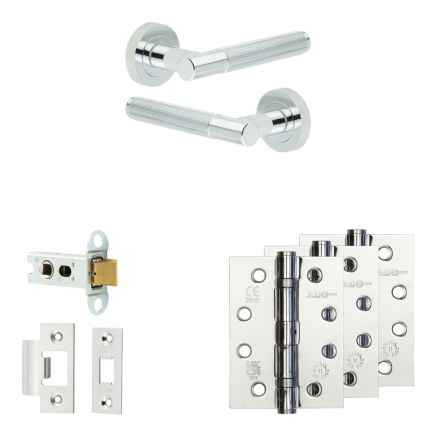 Complete Venice Door Handle Pack - Heavy Duty Latch - Polished Chrome - 64mm / 4-inch Hinges - JE-F20A-PC