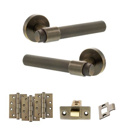 Senza Pari Andretta Door Handle Pack (Latch Set - 2.5" CE Latch, 4" Fire Rated Hinges x3) - Antique Brass