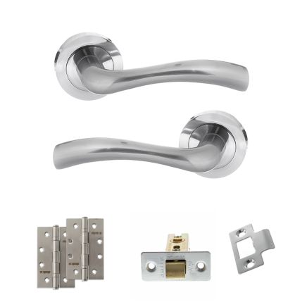 STATUS Texas Door Handle Pack (Latch Set - 2.5" CE Latch, 4" Slim Knuckle Hinges x2) - Satin Chrome