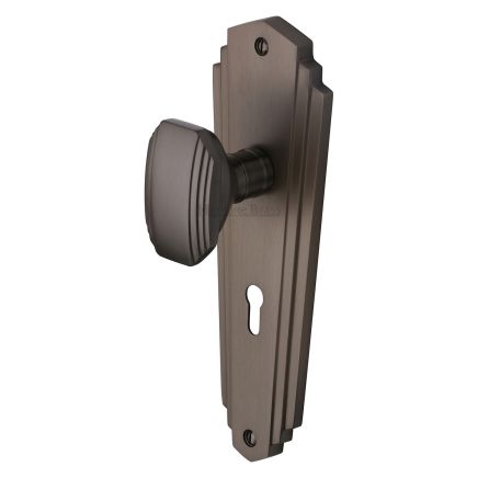 Heritage Brass Mortice Knob on Lock Plate Charlston Design Matt Bronze finish