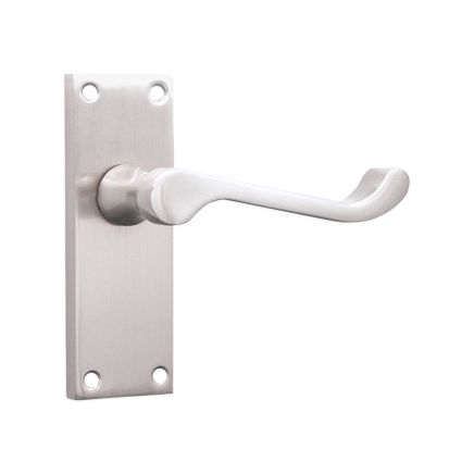 Victorian Scroll Latch Lever Handle 115mm Satin Nickel
