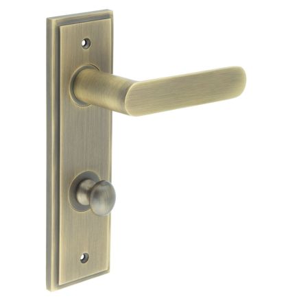 Kensington Door Handle Din Bathroom Backplate Antique Brass & Turn & Release - By Frelan Hardware - BUR-25AB-456AB-80AB