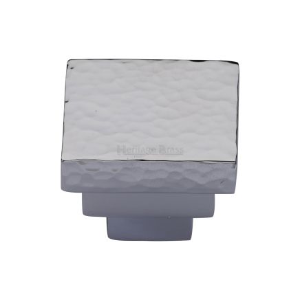 Heritage Brass Cabinet Knob Square Stepped Hammered Design 32mm Polished Chrome finish