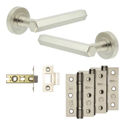 Complete Hex Door Handle Pack - Internal Doors - Satin Nickel - 64mm / 3-inch Hinges - JE-C1B-SN