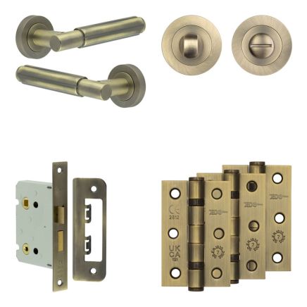 Complete Bloom Door Handle Pack - Bathroom - Antique Brass - By Frelan Hardware - JE-B6B3-AB