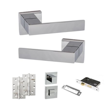 Senza Pari Panetti Door Handle Pack (Bathroom Set - 2.5" CE Bathroom Lock, 4" Slim Knuckle Hinges x2) - Polished Chrome