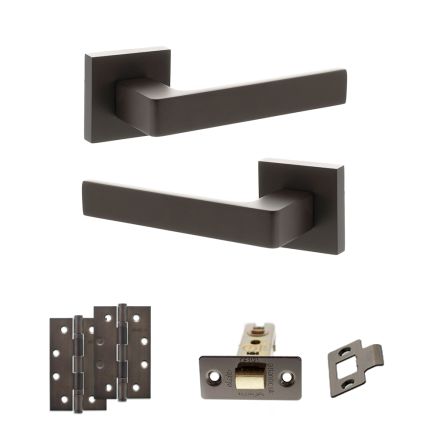 STATUS Montana Door Handle Pack (Latch Set - 3" CE Latch, 4" Slim Knuckle Hinges x2) - Urban Dark Bronze