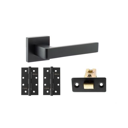 STATUS Montana Door Handle Pack (Latch Set - 3" CE Latch, 4" Slim Knuckle Hinges x2) - Matt Black