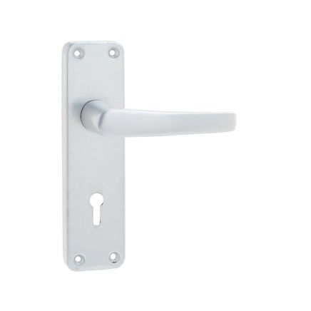 Contract Door Handle on Lockplate Satin Anodised Aluminium - By Frelan Hardware - J5601